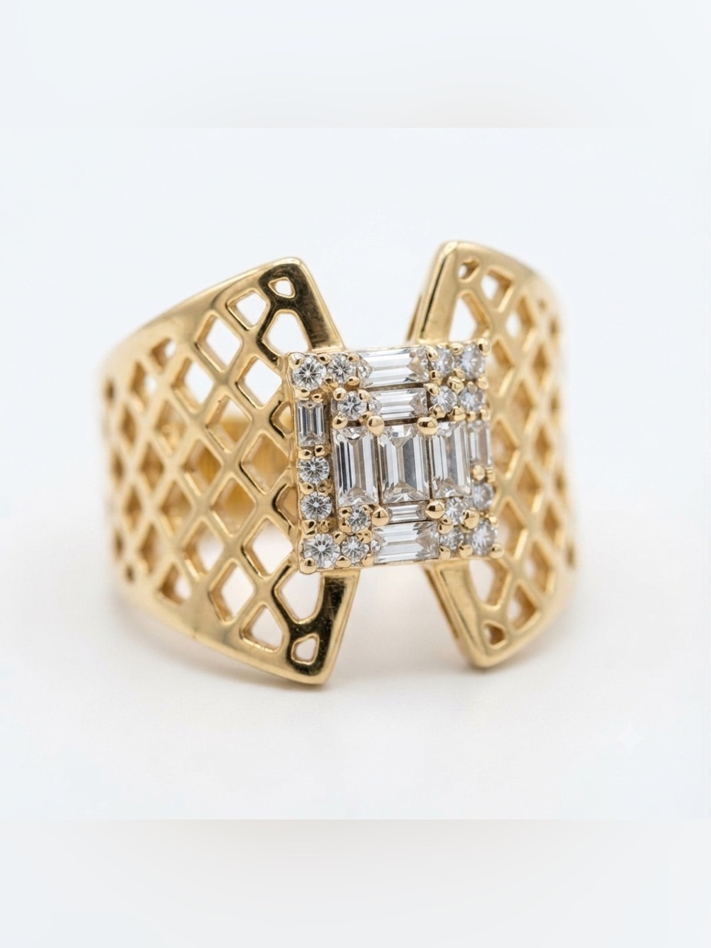Stunning Architectural Baguette Statement Ring 14K Gold Plated & Rhodium